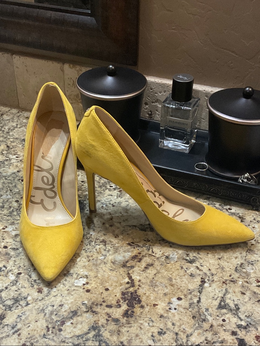 Delman Mustard Yellow Pointed-Toe Stiletto Pumps